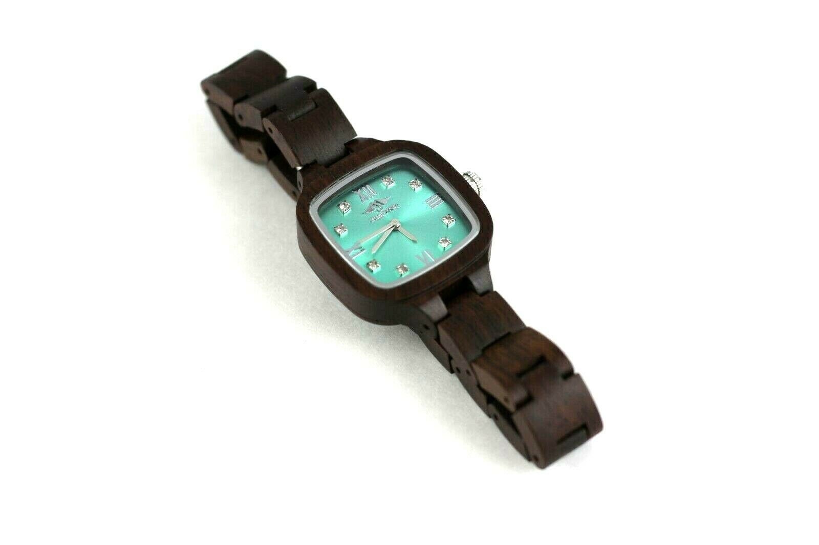Angie Wood Creations Ebony Wood Women's Watch Diamond Dial Green Dial ...