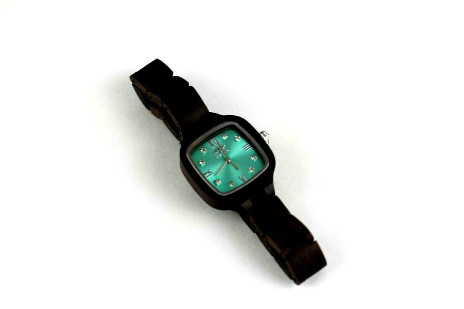 Angie Wood Creations Ebony Wood Women's Watch Diamond Dial Green Dial ...
