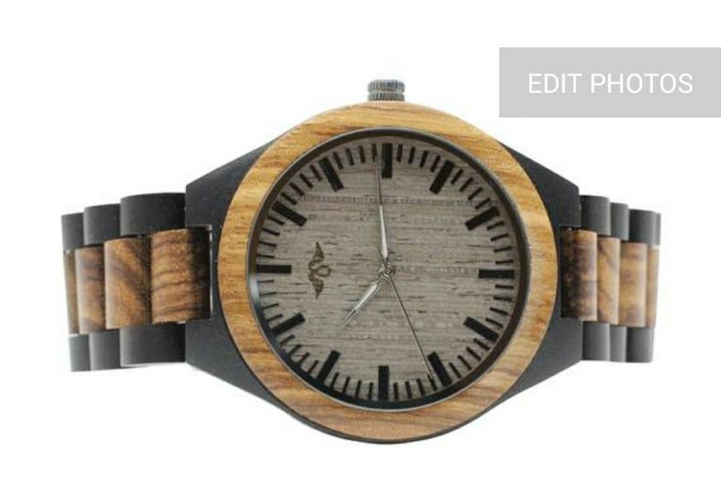 Engraved Ebony and Zebrawood Mens Watch,Wood Watch,Personalized Wood Watch,Men Watch,Fiance WoodWatch,Grooms WoodWatch,Husband Watch W035 image 9