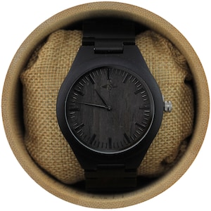 Engraved Ebony Men’s Watch With Matching Ebony Bracelet and Dial,Wood Watch,Personalized Wood Watch,FianceWatch,Grooms Wood Watch  (W040)
