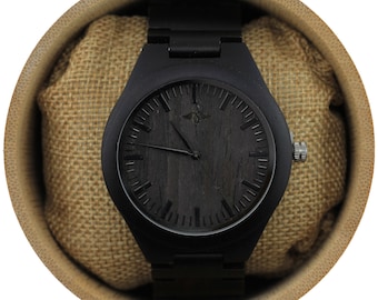Engraved Ebony Men’s Watch With Matching Ebony Bracelet and Dial,Wood Watch,Personalized Wood Watch,FianceWatch,Grooms Wood Watch  (W040)