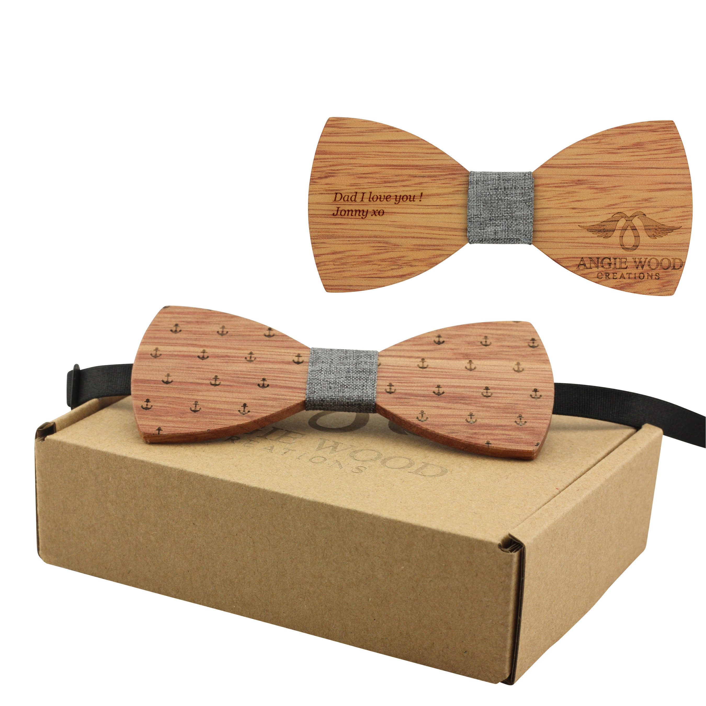 Engraved Adult-Sized Wooden Bow Tie with Ship Anchor Design and Denim Centre (B0092),Wood Bowtie,Bowtie,Men bowtie,Wood Tie,Wedding Bowtie