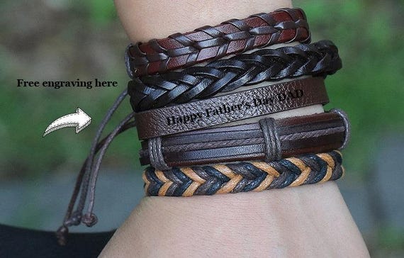 【国内配送】 Set Pcs, 5 Leather Look Vintage Engraved Bracelet, Style DIY アクセサリー