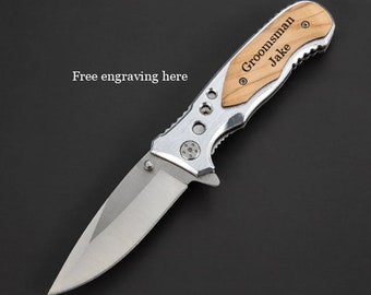 Cuchillo de bolsillo plegable - Cuchillo de padrino - Cuchillo de caza grabado - Regalo de cuchillo - Cuchillo personalizado - Mejor hombre