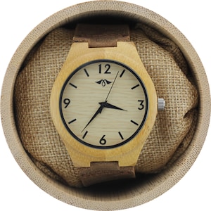 Engraved Bamboo Men’s Watch With Bamboo Dial and Leather Strap,Wood Watch,Personalized Wood Watch,Men Watch,Fiance&Grooms Wood Watch  (W084)
