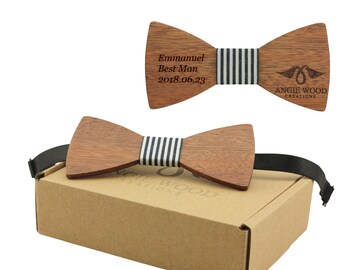 Engraved Adult Size Red Sandalwood Butterfly Bowtie with Black and White Striped Centerpiece (B0219),Wood Bowtie,Bowtie,Men bowtie,Wood Tie