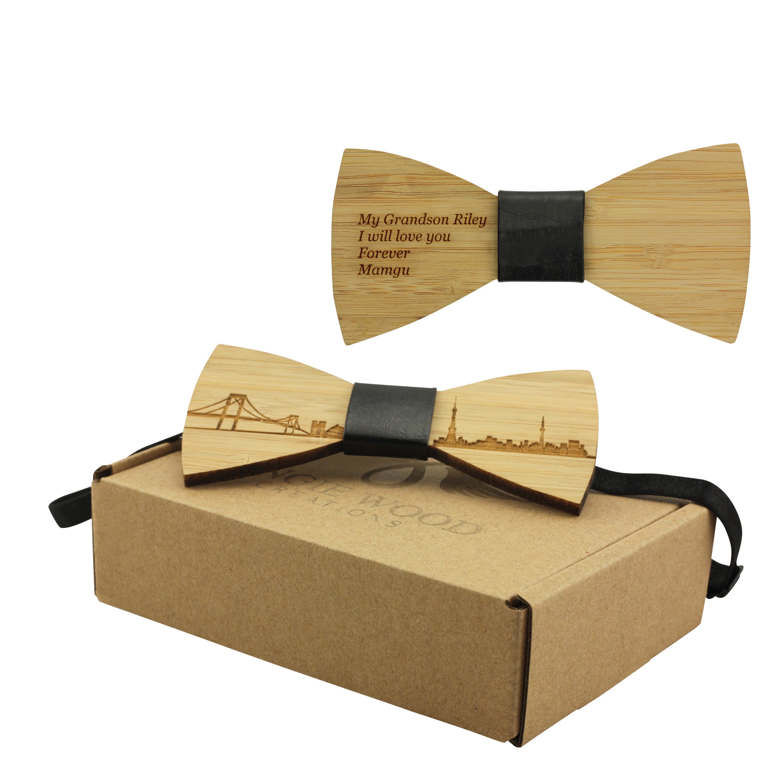 お歳暮 Engraved Adult-sized Bamboo Bow Tie With Tokyo Cityscape その他