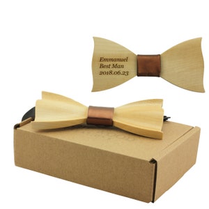 Engraved Maple Butterfly Bow Tie With Metallic Faux Leather Centre Piece (B1302),3D Wood Bowtie,3D Bowtie,Groomsman Bowtie,Wood Bowtie