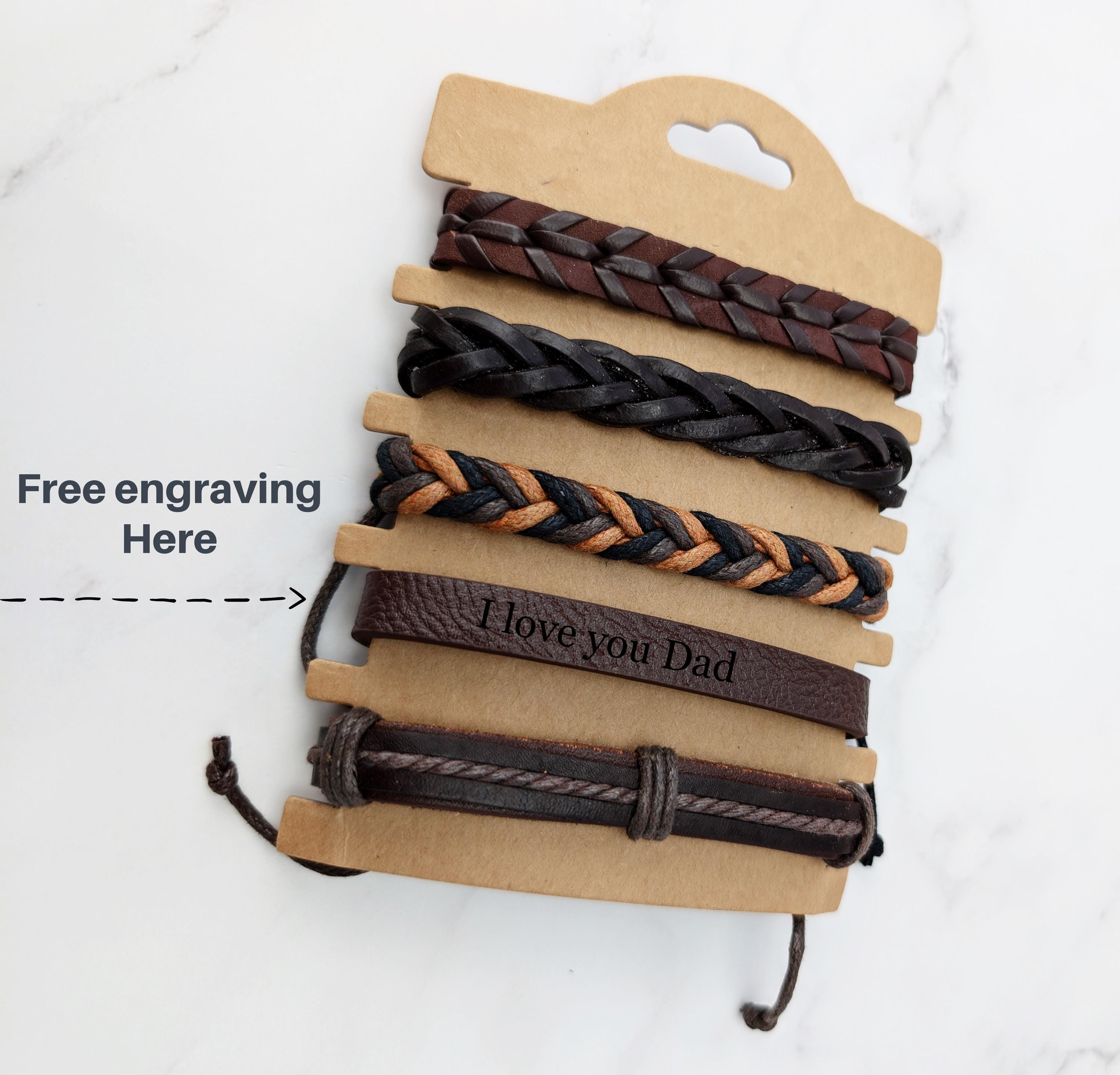 Engraved Vintage Look Leather 5 Pcs, Set Bracelet, DIY Style