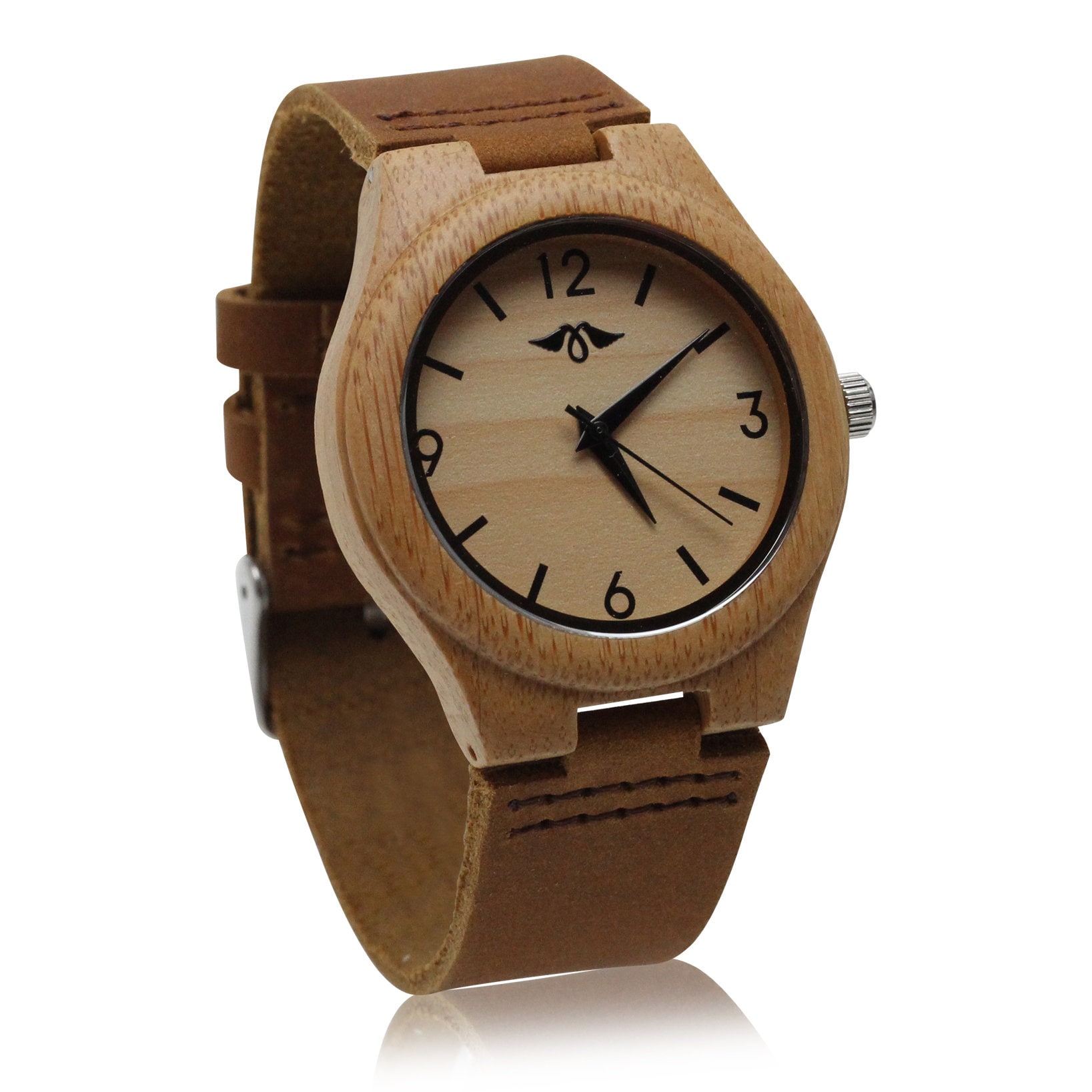 Women\'s Beige And Brown Analog Quartz Couples Bamboo Classic Design Wooden Watch Engraved Bamboo Couple Watch With Brown Leather Strap,women  main image 2