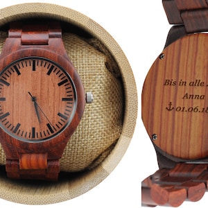 Engraved Red Sandalwood Men’s Watch With Red Sandalwood Band, Wood Watch,Personalized Wood Watch,Men Watch,Fiance Grooms Wood Watch (W003)