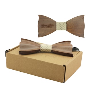Engraved Solid Pointed Butterfly Wooden Bow Tie with Brown Dots Cotton Centre (B1304),3D Wood Bowtie,3D Bowtie,Groomsman Bowtie,Wood Bowtie