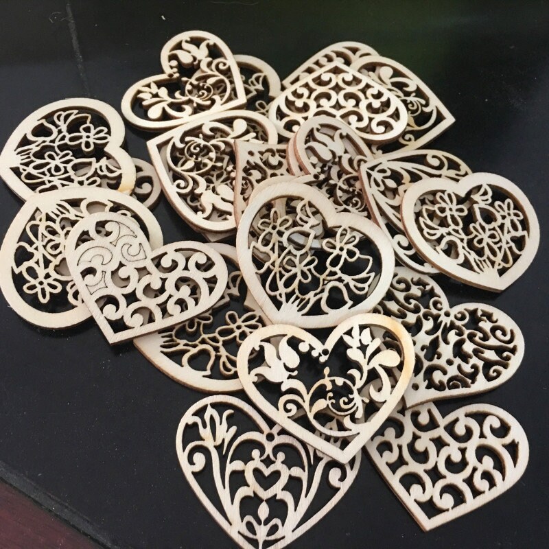 100pcs 1.5 Wooden Hearts for Crafts, Small Wood Hearts Cutout Slices, DIY Unfinished Wooden Ornaments Embellishments, Heart Sign Tag for