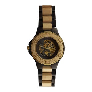 Gegraveerde automatische Angie Wood Creations donker sandelhout mannen automatisch horloge Maple afwerking, automatisch hout horloge,W123 afbeelding 7