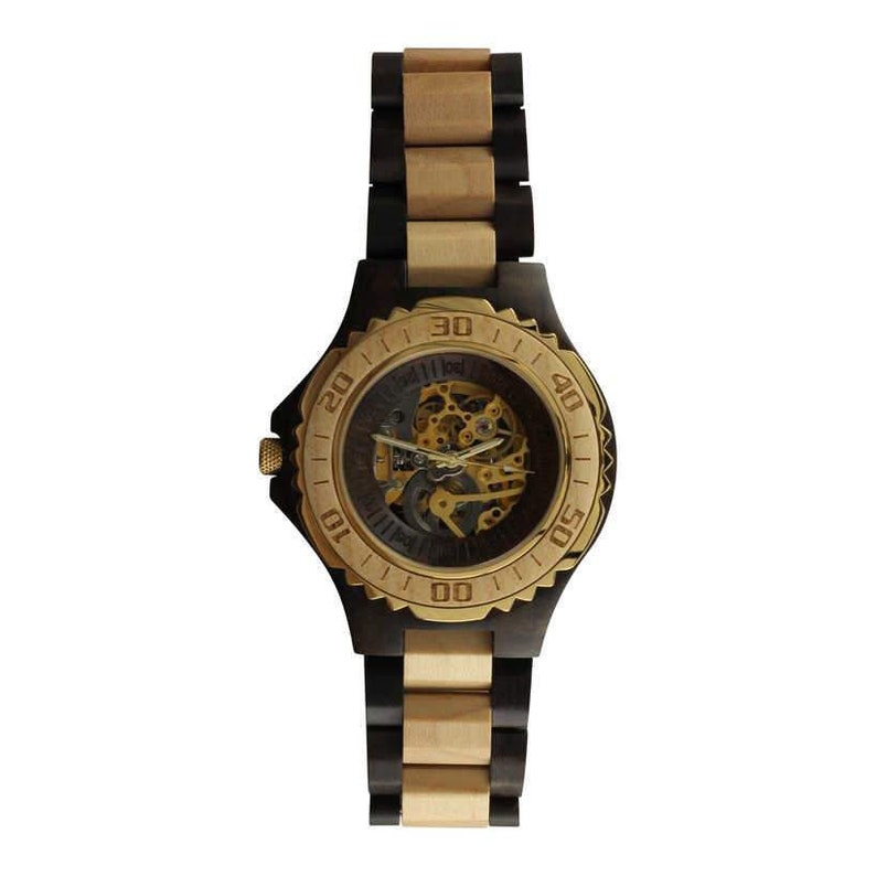 Gegraveerde automatische Angie Wood Creations donker sandelhout mannen automatisch horloge Maple afwerking, automatisch hout horloge,W123 afbeelding 7