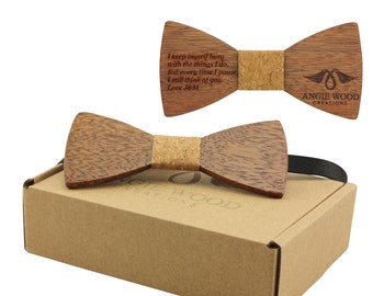 Pajarita de mariposa tallada de Zebrawood de tamaño adulto con pieza central de corcho (B0240), Pajarita de madera