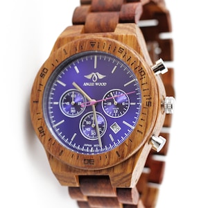 Engrave Kosso Wood Men&#39;s Watch With Blue Dial,Blue Wood Watch,Fiance Gift,Watch,Men Watch,Personalized Watch,Men Watch,groomsmen watch(W151)