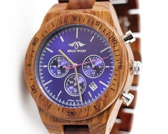 Angie Wood Creations, reloj de hombre de ébano con esfera azul, reloj de madera azul, regalo de prometido, reloj, reloj de hombre,relojW152)