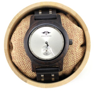 Engraved Ebony wood Men’s Watch With Stainless Steel Inlay,wood watch,men wood watch,men watch,custom watch,groomsman gift,groom gift (W182)