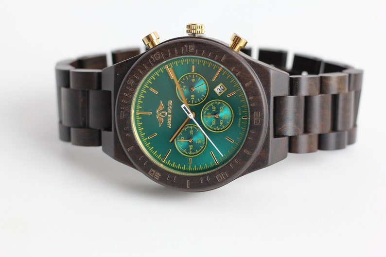 Montre Homme Angie Wood Creations Ebony Wood avec cadran vert, montre en bois vert, cadeau de fiancé, montre, montre pour homme,montreW151 image 5