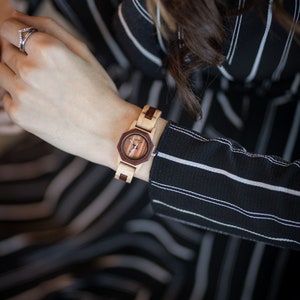 Engraved Maple and Sandalwood Women’s Watch with Sandalwood Dial,Women Wood Watch,Women Watch,Watch,Personalized Wood Watch,Wood Watch(W082)