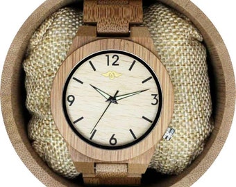 Engraved Bamboo Men’s Watch with Pale Bamboo Dial, Wood Watch,Personalized Wood Watch,Men Watch,Fiance Wood Watch,Grooms Wood Watch (W037)