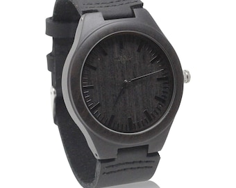 Engraved Dark Sandal Men’s Watch With Ebony,Leather Wood Watch,Wood Watch,Personalized Wood Watch,Fiance Wood Watch,Grooms Wood Watch(W034B)