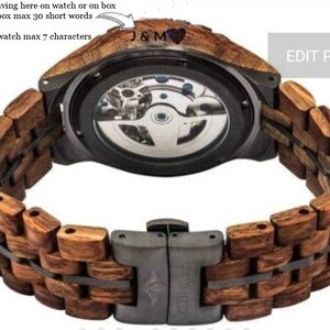 Reloj de madera automático, Reloj de cristal Shapire, Madera de lujo, Reloj de prometido, Reloj personalizado, Reloj de madera grabada, imagen 2