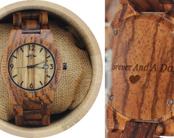 Engraved Zebrawood Women’s Watch with Zebrawood Bracelet (W073)Unisex Wood Watch,Wood Watch,Watch,Women Watch,Men Watch