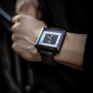 Engraved Dark Sandalwood Men’s Square Watch With Matching Dial,Wood Watch,Wooden Watch,Watch,Customized watch,Fiance Watch,Men Watch (W121)