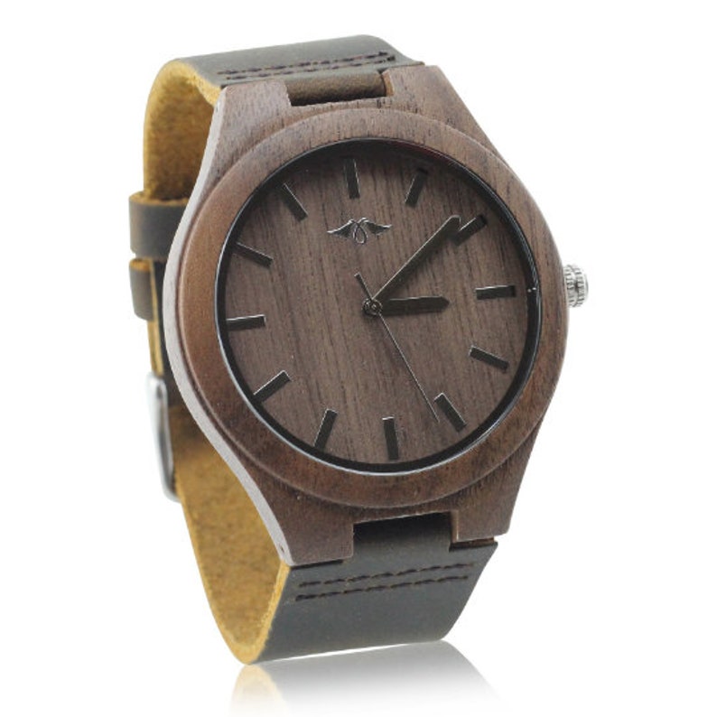 Engraved Walnut Mens Watch With Walnut Dial and Leather Strap,Wood Watch,Men Watch,Watch,Engrave Watch,Personalized Watch,Fiance gift Dark brown leather