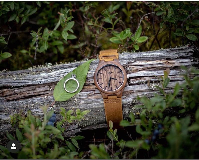 Engraved Walnut Mens Watch With Walnut Dial and Leather Strap,Wood Watch,Men Watch,Watch,Engrave Watch,Personalized Watch,Fiance gift image 2