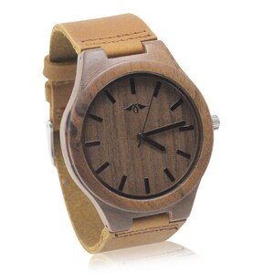 Engraved Walnut Mens Watch With Walnut Dial and Leather Strap,Wood Watch,Men Watch,Watch,Engrave Watch,Personalized Watch,Fiance gift Light brown leather