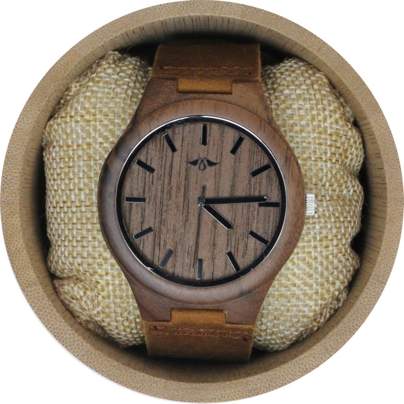 Engraved Walnut Mens Watch With Walnut Dial and Leather Strap,Wood Watch,Men Watch,Watch,Engrave Watch,Personalized Watch,Fiance gift image 3