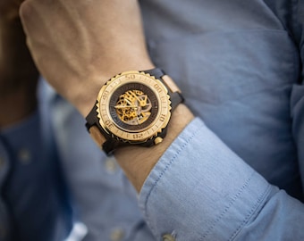 Grabado automático Angie Wood Creations Dark Sandalwood Men Reloj automático Acabado arce,Reloj automático de madera,Reloj de madera,W123)