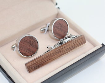 Engraved Men's Cufflink, Custom Wood Cufflink with Wood Tie Clip, Father's Day Gift, Groomsmen Gift, Wedding Cuff Links, Gift Idea for Him