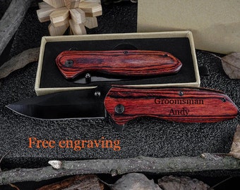 Cuchillo de bolsillo plegable - Cuchillo de padrino - Cuchillo de caza grabado - Regalo de cuchillo - Cuchillo personalizado - Mejor hombre