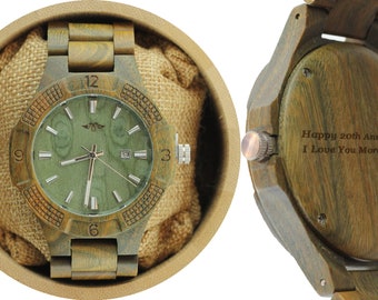 Engraved Laser Engraved Green Sandalwood Men’s Watch,Wood Watch,Personalized wood watch,Men Watch,Fiance wood watch,Grooms Woodwatch(W061)