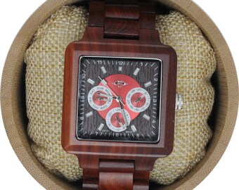 ウッド腕時計 レッドサンダルウッドブレスレット（W128）と刻まれたレッドサンダル