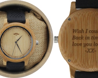 Engraved Bamboo Men’s Watch with Black Silicone Strap and Bamboo Dial (W080)Unisex Wood Watch,Wood Watch,Watch,Women Watch,Men Watch