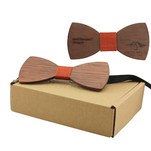 Engraved Large Round Red Sandalwood Bow Tie with Orange Rough Cotton Centre - Adult Size (B0022),Wood Bowtie,Bowtie,Men bowtie,Wood Tie