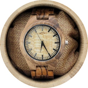 Engraved Zebrawood Men’s Watch with Zebrawood Band and Bamboo Dial, Wood Watch,Personalized Wood Watch,Fiance Grooms Wood Watch,Men (W076)