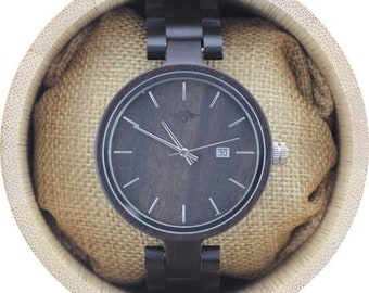 Gegraveerd ebbenhout dames / unisex horloge met ebbenhout wijzerplaat en band, dameshorloge van hout, dameshorloge, horloge (W088)