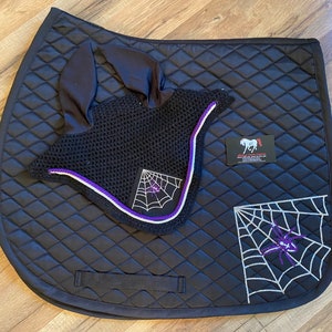Custom Halloween spider web - Horse all purpose saddle pad and bonnet