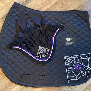 Custom Halloween spider web - PONY all purpose saddle pad and bonnet