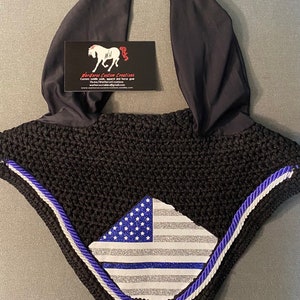 Custom police Thin Blue Line - Horse and Cob ear bonnets only