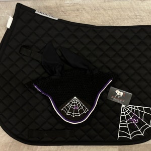 Custom Halloween spider web - HORSE  all purpose saddle pad and/or bonnet set