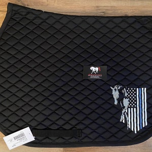 Custom police Thin Blue Line Flag and horse - Horse all purpose saddle pad