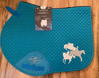 Tapis de concours complet bleu sarcelle personnalisé - saut de fond