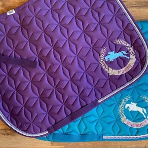 Custom Horse English Saddle Pad - Horse jumping with name